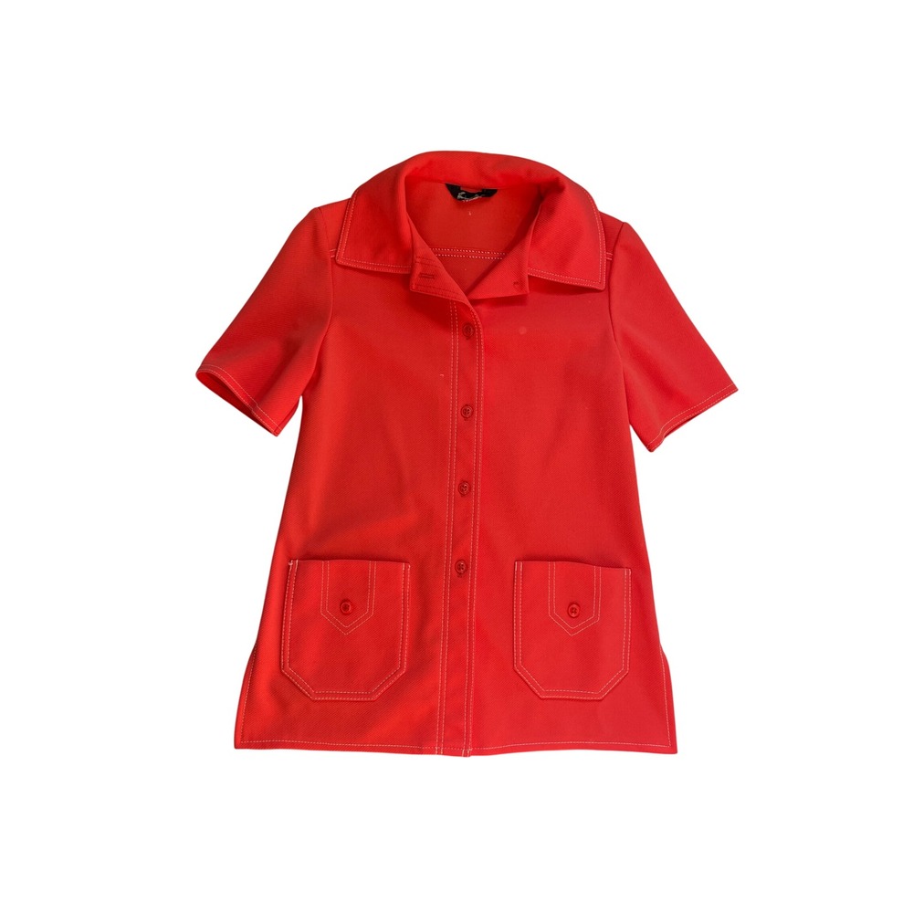 Vintage Jack Winter Londeen Red Double Knit Button Up Tunic Top‎ 70s Flamingo
